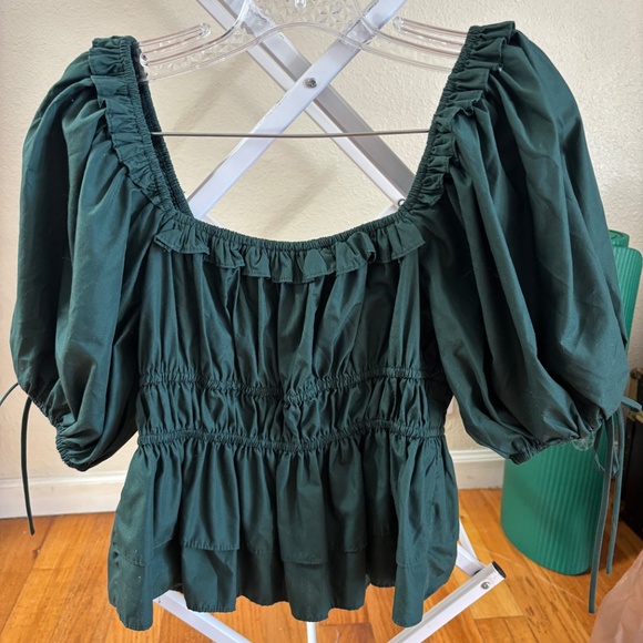 En Saison Poplin Blouse, dark green, size small - Picture 3 of 6